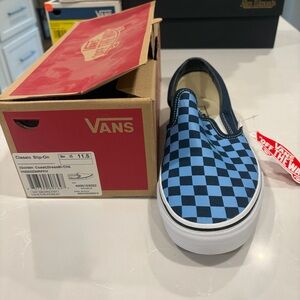 Vans Slip-On Black and Blue Checkered Sneakers